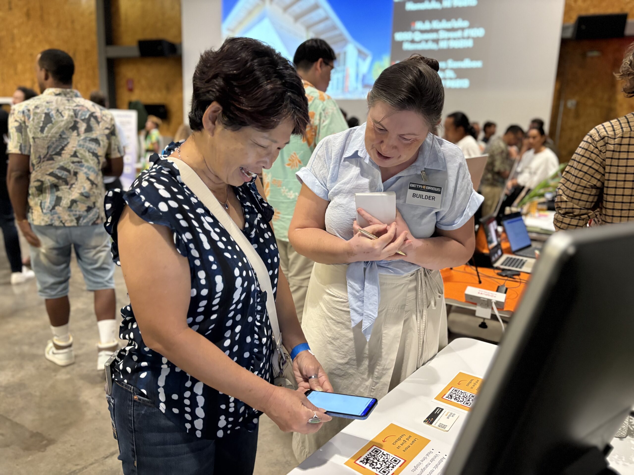 Picture of Olga with a Beta Brews participant testing the Count Control Inventory Managament App