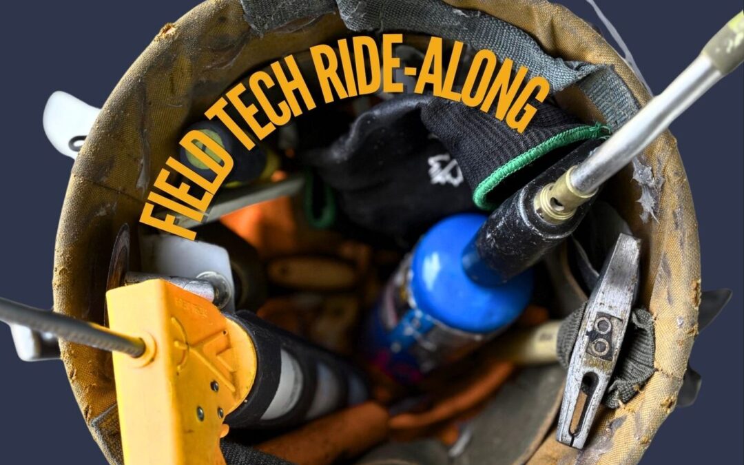 Picture of a field techs bucket from above. You can see the text "Field tech ride-along"